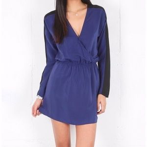 Parker Blue & Black colorblock faux wrap dress XS